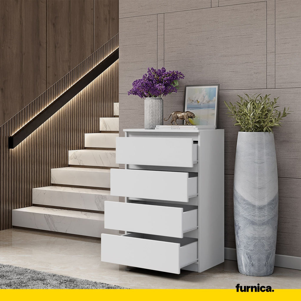 GABRIEL - Komoda s 4 zásuvkami - Skrinka na oblečenie do spálne - Biela matná - Výška 92 cm, šírka 60 cm, hĺbka 33 cm.