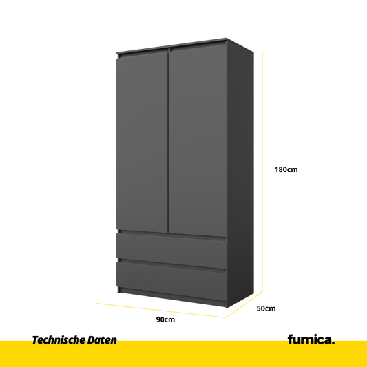 JOELLE - Skriňa s dvomi dverami a dvoma zásuvkami - Antracit - V180cm Š90cm H50cm (2)