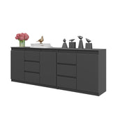 MIKEL - Komoda s 6 zásuvkami a 3 dverami - Skrinka na oblečenie do spálne - Anthracitová - Výška 75 cm, šírka 200 cm, hĺbka 35 cm.