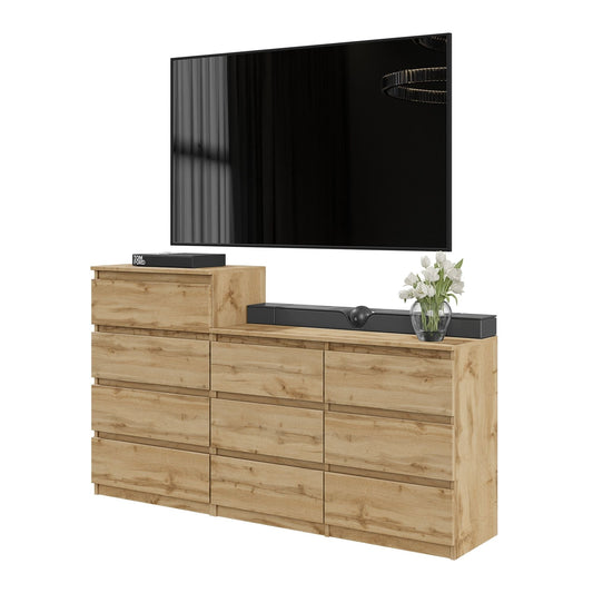 GABRIEL - Komoda s 10 zásuvkami (6+4) - Skrinka na oblečenie do spálne - úložný kabinet - Wotan dub H92/70cm Š160cm Hĺbka 33cm