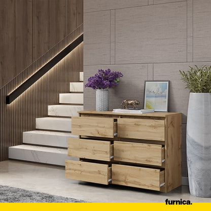 GABRIEL - Komoda s 6 zásuvkami - Skrinka na oblečenie do spálne - úložný kabinet - Wotan dub H71cm Š100cm H33cm (4) – Furnica