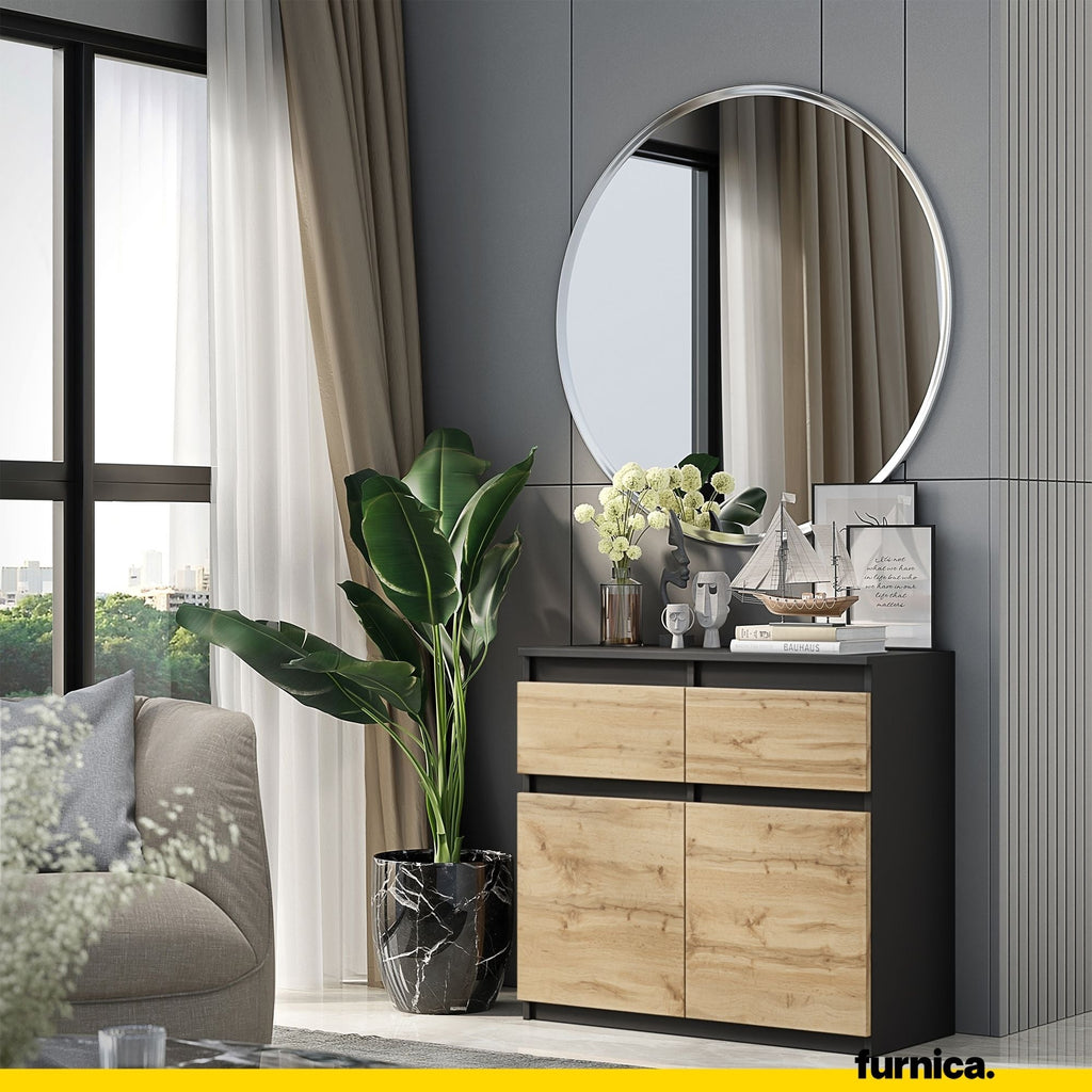 NOAH - Komoda s 2 zásuvkami a 2 dverami - Skrinka na oblečenie do spálne - Anthracit / Wotan dub H75cm W80cm D35cm