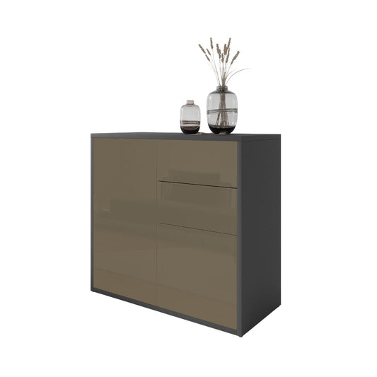 CAMILLE - Vysúvacia komoda s 2 dverami a 2 zásuvkami - Anthracit / Cappuccino lesk H74cm W80cm D36cm