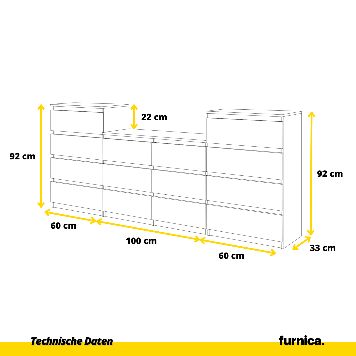 GABRIEL - Komoda s 14 zásuvkami (4+6+4) - Skrinka na oblečenie do spálne - Dub Wotan / Antracit - V92/70cm Š220cm H33cm (6)