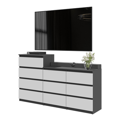 GABRIEL - Komoda s 10 zásuvkami (6+4) - Skrinka na oblečenie do spálne - Antracit / Biela matná - V92/70cm Š160cm H33cm