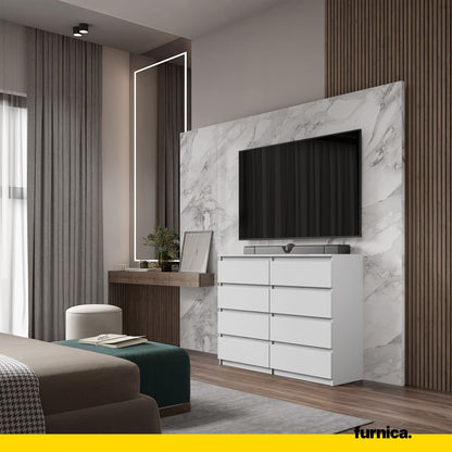GABRIEL - Komoda s 8 zásuvkami - Skrinka na oblečenie do spálne - Biela matná - Výška 92 cm, šírka 120 cm, hĺbka 33 cm. (3)