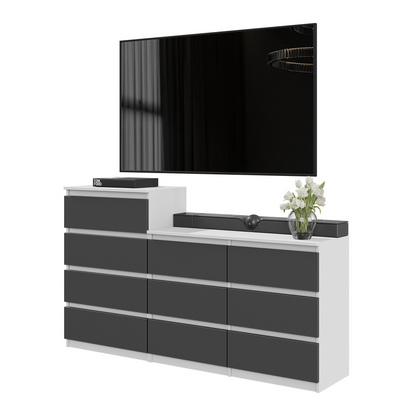 GABRIEL - Komoda s 10 zásuvkami (6+4) - Skrinka na oblečenie do spálne - Biela matná / Antracit - V92/70cm Š160cm H33cm