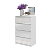 GABRIEL - Komoda s 4 zásuvkami - Skrinka na oblečenie do spálne - Biela matná / Biela lesklá - Výška 92 cm, Šírka 60 cm, Hĺbka 33 cm.