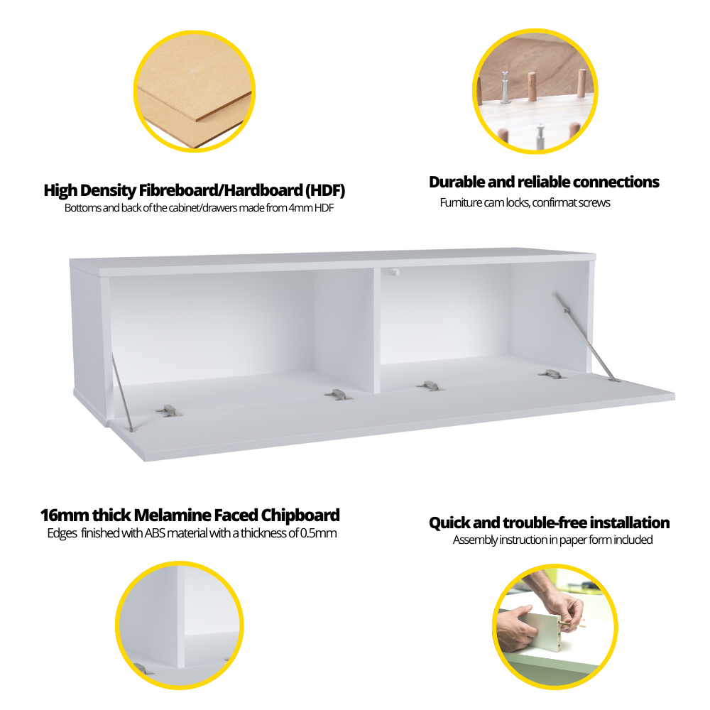 NICOLE - TV stolík s širokými dverami H38cm W140cm D35cm - biela matná