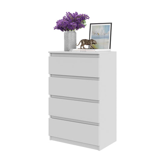 GABRIEL - Komoda s 4 zásuvkami - Skrinka na oblečenie do spálne - Biela matná - Výška 92 cm, šírka 60 cm, hĺbka 33 cm.