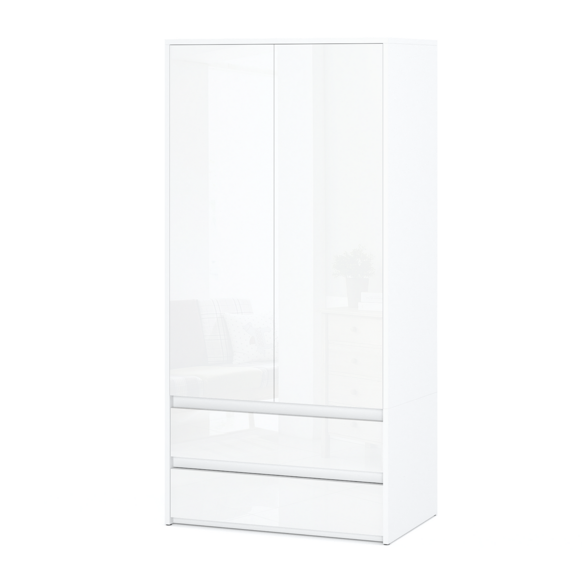 JOELLE - Skriňa s dvomi dverami a dvoma zásuvkami - Biela matná / Biela lesklá H180cm Š90cm H50cm – Furnica