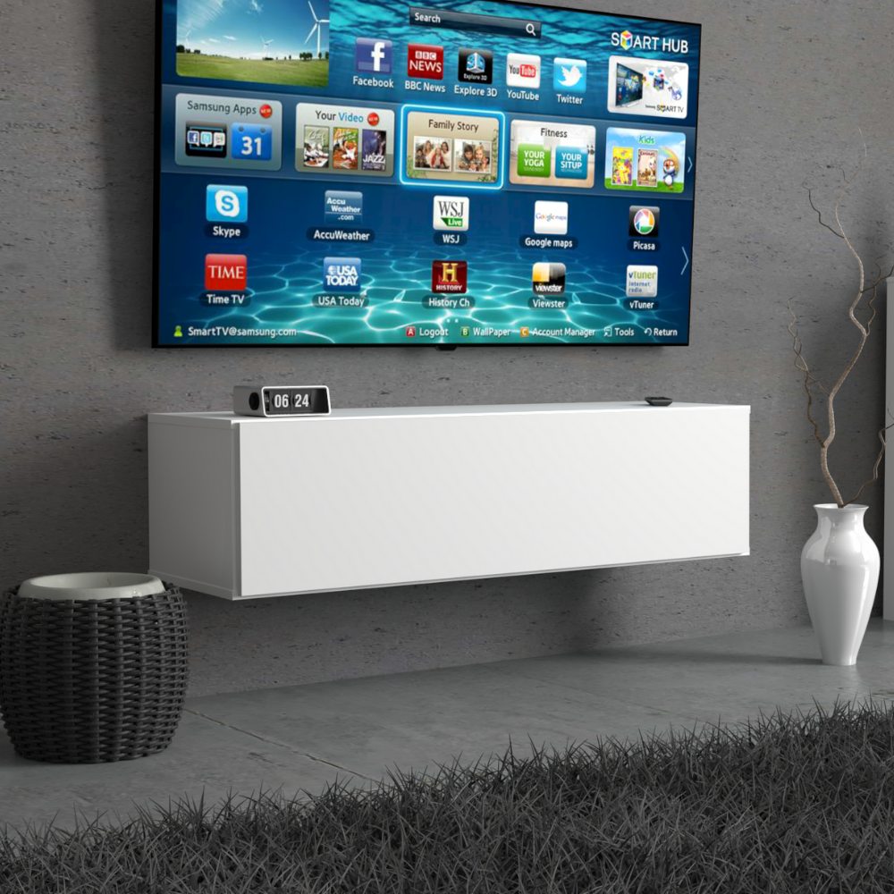 NICOLE - TV stolík s širokými dverami H38cm W140cm D35cm - biela matná