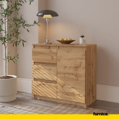 MIKEL - Komoda s 3 zásuvkami a 1 dverami - Skrinka na oblečenie do spálne - Wotan dub H75cm W80cm D35cm (4) – Furnica