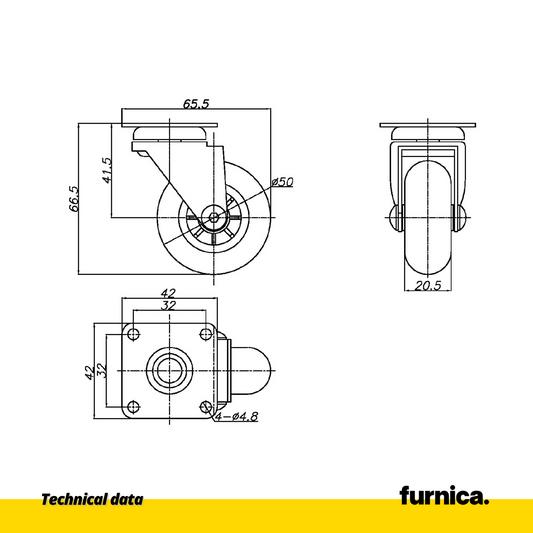 Koleso na nábytok s montážnou platňou - priehľadné - chróm - Ø5,0 cm (2) – Furnica