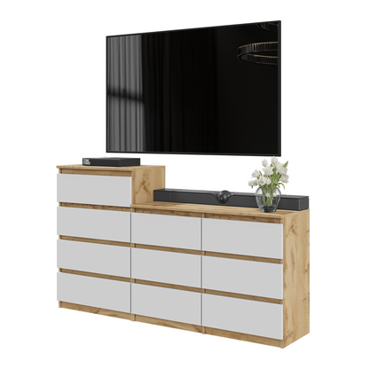 GABRIEL - Komoda s 10 zásuvkami (6+4) - Skrinka na oblečenie do spálne - Dub Wotan / Biela matná - V92/70cm Š160cm H33cm