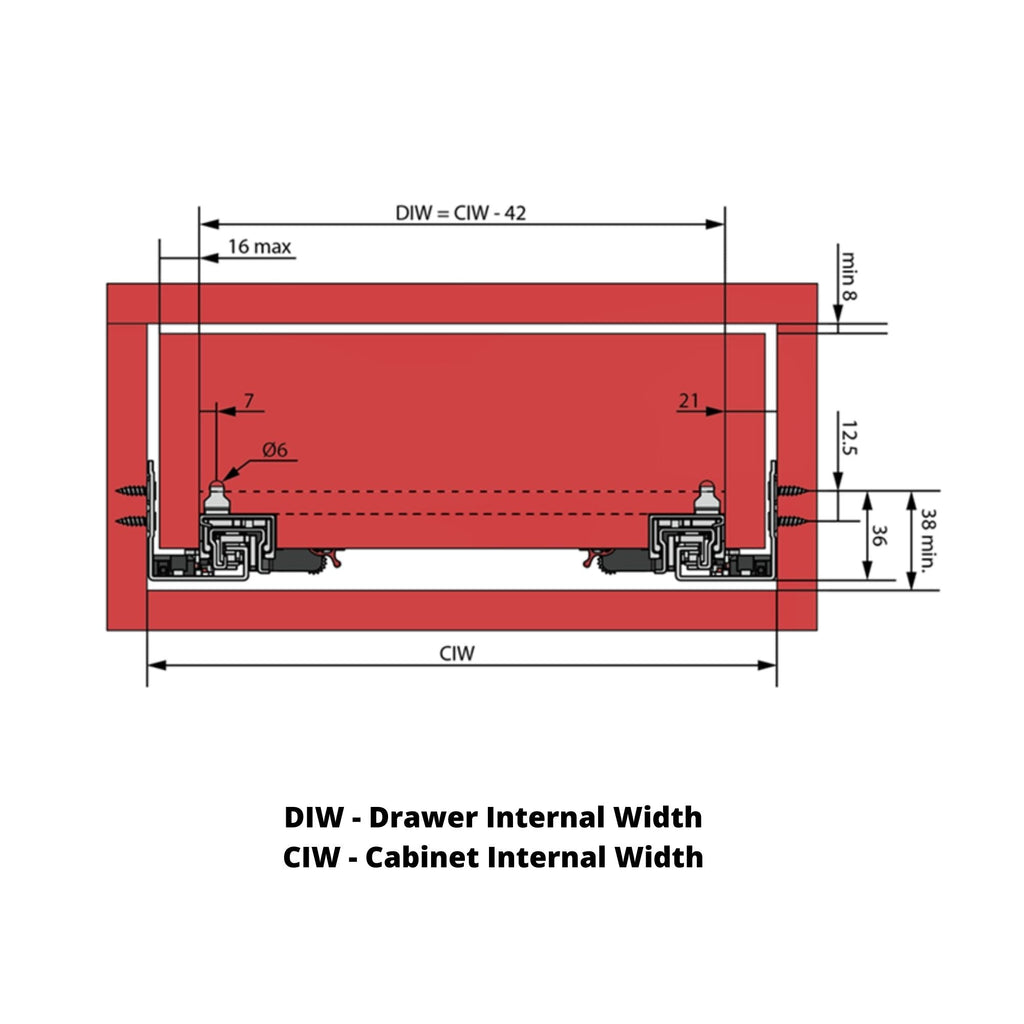 Soft-Close skryté podložné výsuvy zásuvky, plné vysunutie - 550mm