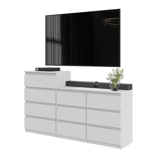 GABRIEL - Komoda s 10 zásuvkami (6+4) - Skrinka na oblečenie do spálne - Biela matná - Výška 92/70 cm, šírka 160 cm, hĺbka 33 cm.