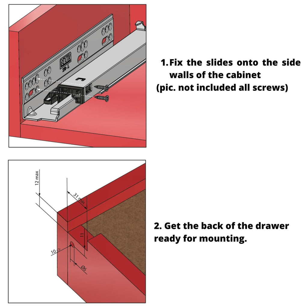 Soft-Close skryté podložné výsuvy zásuvky, plné vysunutie - 550mm