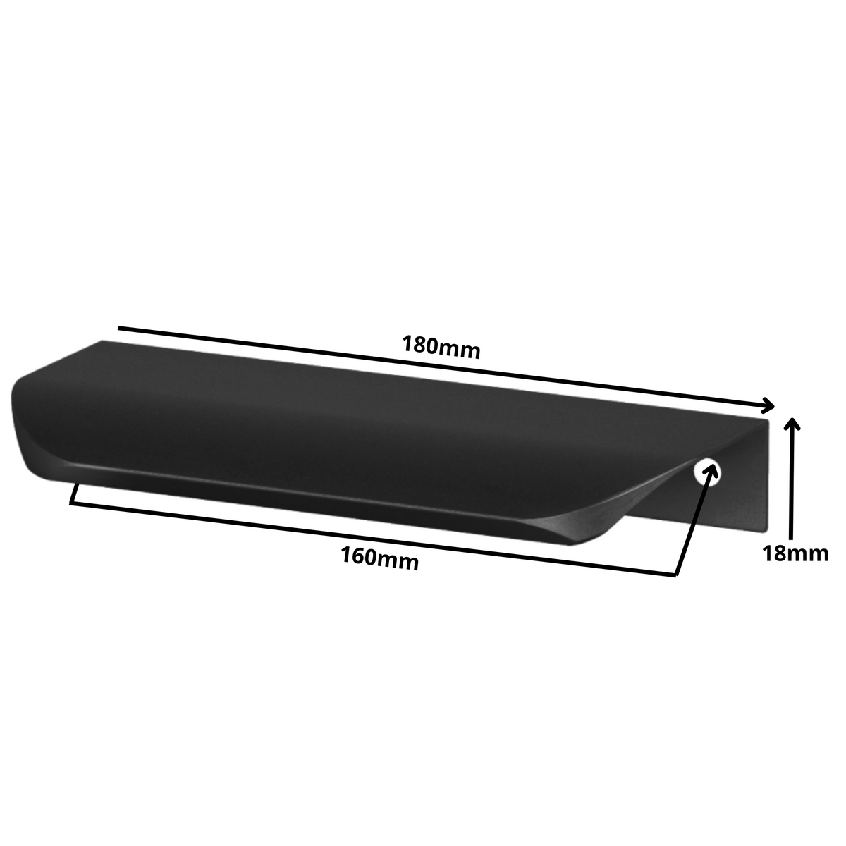 Hranový úchytný profil UA02 160 mm (celková dĺžka 180 mm) - matná čierna