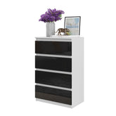 GABRIEL - Komoda s 4 zásuvkami - Skrinka na oblečenie do spálne - Biela matná / Čierna lesklá - Výška 92 cm, Šírka 60 cm, Hĺbka 33 cm.