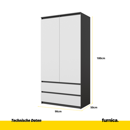 JOELLE - Skriňa s dvomi dverami a dvoma zásuvkami - Antracit / Biela matná - V180cm Š90cm H50cm (2)