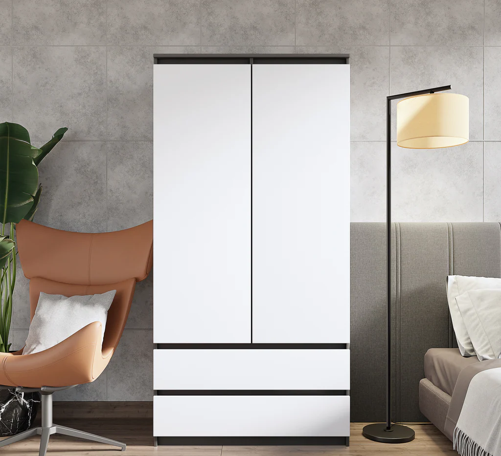 JOELLE - Skriňa s dvomi dverami a dvoma zásuvkami - Antracit / Biela matná - V180cm Š90cm H50cm (3)