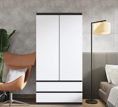 JOELLE - Skriňa s dvomi dverami a dvoma zásuvkami - Antracit / Biela matná - V180cm Š90cm H50cm (3)