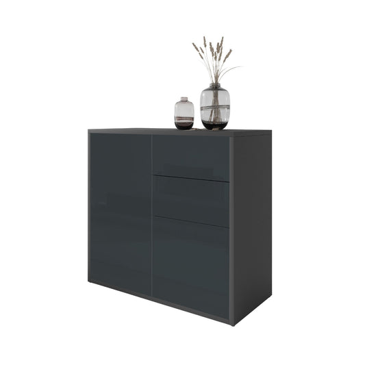 CAMILLE - Vysúvacia komoda s 2 dverami a 2 zásuvkami - Anthracite / Anthracite Gloss H74cm W80cm D36cm