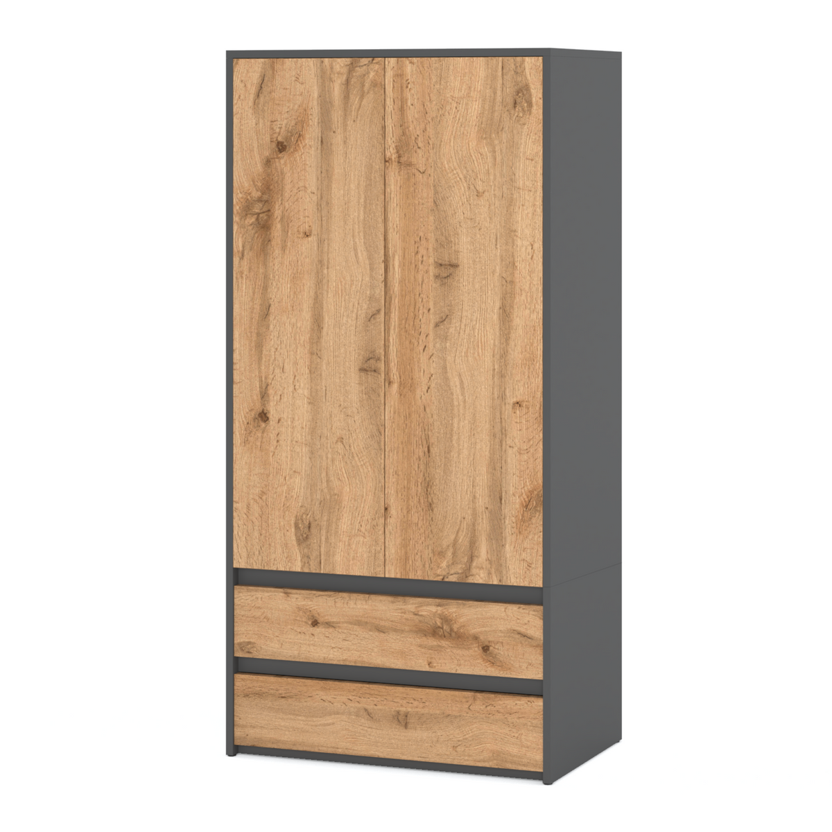 JOELLE - Skriňa s dvomi dverami a dvoma zásuvkami - Antracite / Wotan Oak H180cm W90cm D50cm – Furnica