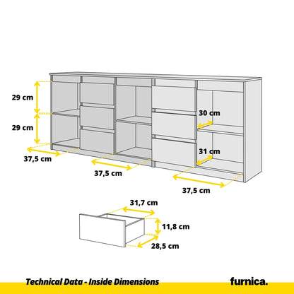 MIKEL - Komoda s 6 zásuvkami a 3 dverami - Skrinka na oblečenie do spálne - Antracit / Biely lesk H75cm W200cm D35cm (6)