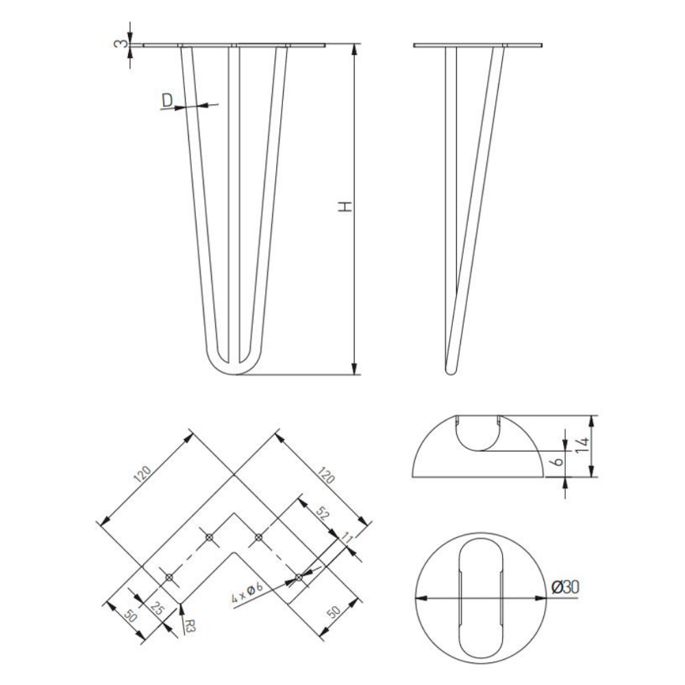 Nôžka stola 710 mm - matná čierna