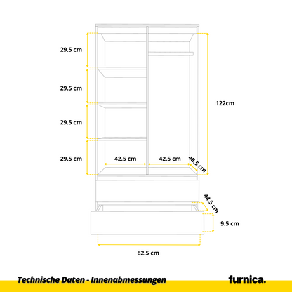 JOELLE - Skriňa s dvomi dverami a dvoma zásuvkami - Antracit / Biela matná - V180cm Š90cm H50cm (6)