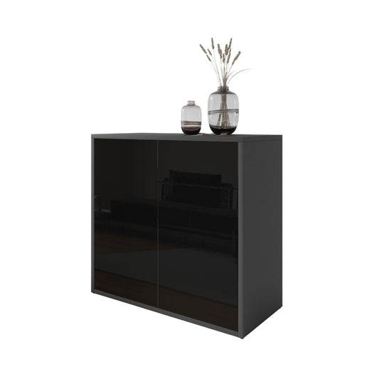 CAMILLE - Vysúvacia komoda s 2 dverami a 2 zásuvkami - Anthracite / Black Gloss H74cm W80cm D36cm