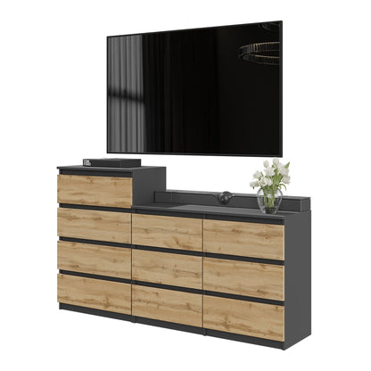 GABRIEL - Komoda s 10 zásuvkami (6+4) - Skrinka na oblečenie do spálne - Antracit / Wotan dub H92/70cm Š160cm Hĺbka 33cm