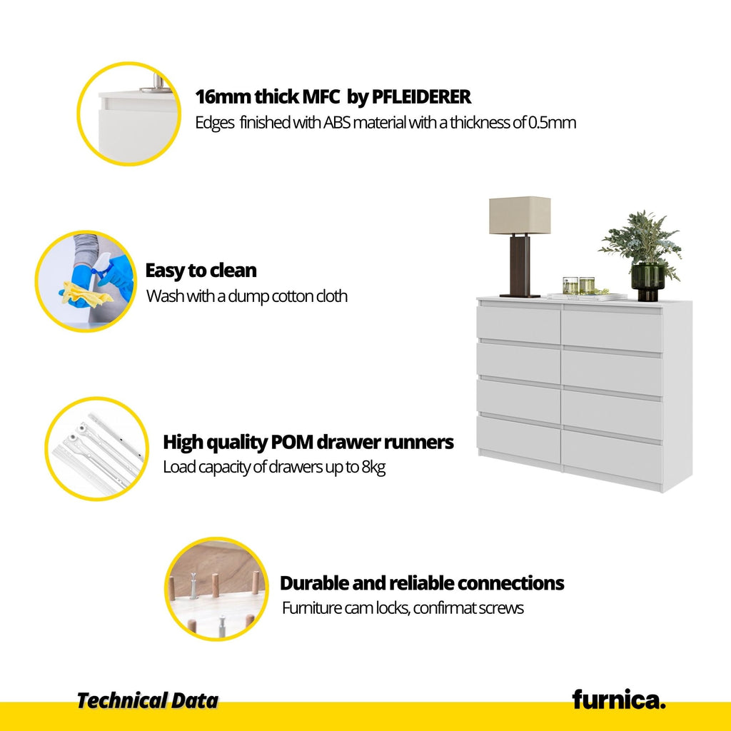 GABRIEL - Komoda s 8 zásuvkami - Skrinka na oblečenie do spálne - Čierna matná - Výška 92 cm, šírka 120 cm, hĺbka 33 cm.