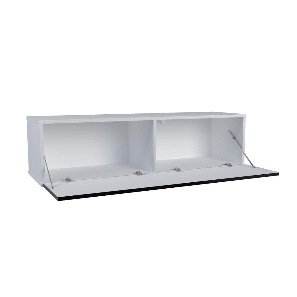 NICOLE - TV stolík s širokými dverami H38cm W140cm D35cm - biely / čierny lesk