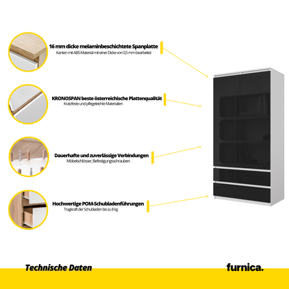 JOELLE - Skriňa s dvomi dverami a dvoma zásuvkami - Biela matná / Čierny lesk - V180cm Š90cm H50cm (5)