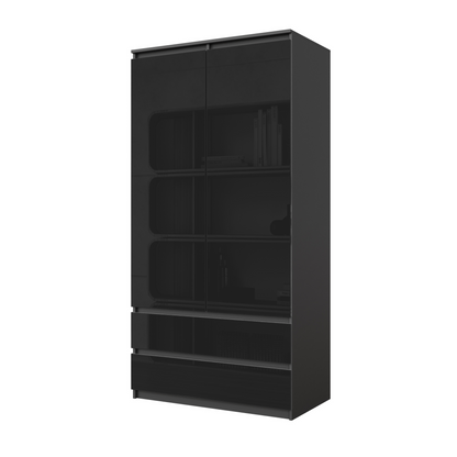 JOELLE - Skriňa s dvomi dverami a dvoma zásuvkami - Antracit / Čierny lesk - V180cm Š90cm H50cm – Furnica