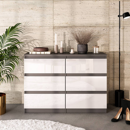 GABRIEL - Komoda s 6 zásuvkami - Skrinka na oblečenie do spálne - Antracit / Biely lesk - V71cm Š100cm H33cm (3)