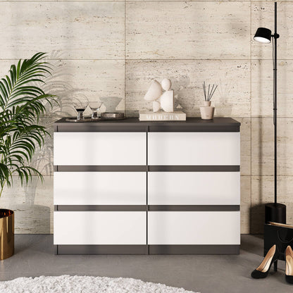 GABRIEL - Komoda s 6 zásuvkami - Skrinka na oblečenie do spálne - Antracit / Biela matná - V71cm Š100cm H33cm (3)