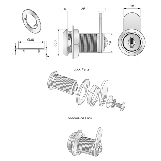 Skriňový zámok s rovnou kľukovou platňou 19x25mm, chróm (2) – Furnica