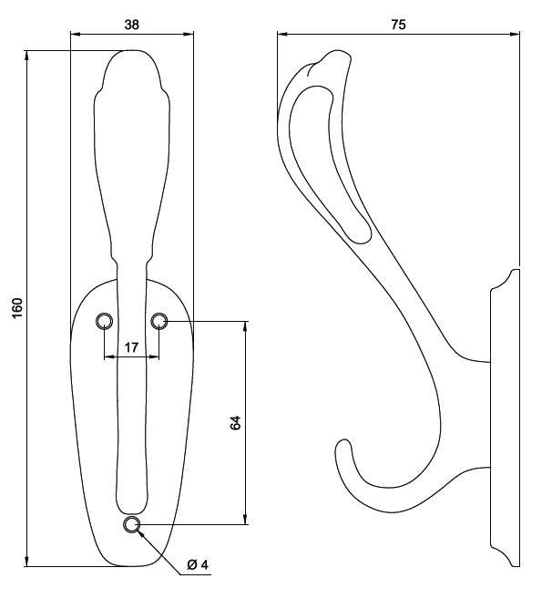 Dvojitý háčik na klobúk a kabát - 160 mm - strieborný (2) – Furnica