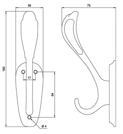 Dvojitý háčik na klobúk a kabát - 160 mm - strieborný (2) – Furnica