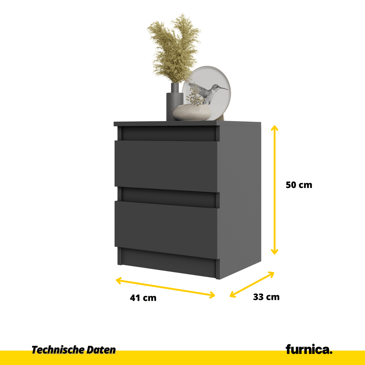 GABRIEL - Nočný stolík - Nocný stolík s 2 zásuvkami - Antracit - V50cm Š41cm H33cm (4)