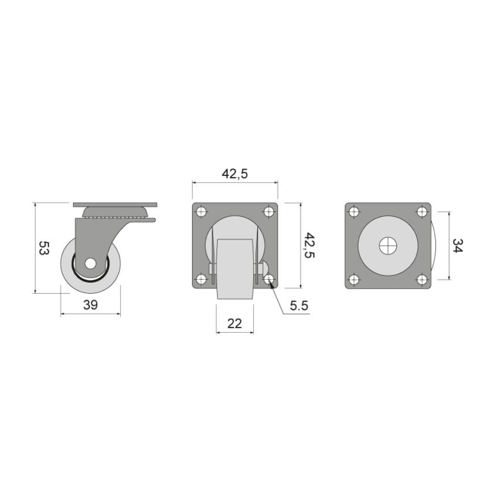 Nábytkové plastové koleso s ložiskom Ø39mm