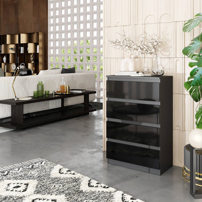 GABRIEL - Komoda s 4 zásuvkami - Skrinka na oblečenie do spálne - Antracit / Čierny lesk - V92cm Š60cm H33cm (4)