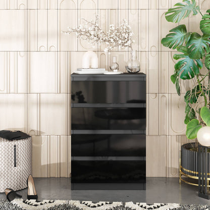 GABRIEL - Komoda s 4 zásuvkami - Skrinka na oblečenie do spálne - Antracit / Čierny lesk - V92cm Š60cm H33cm (3)