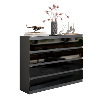 GABRIEL - Komoda s 8 zásuvkami - Skrinka na oblečenie do spálne - Antracit / Čierny lesk - V92cm Š120cm H33cm