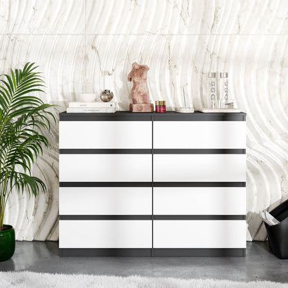 GABRIEL - Komoda s 8 zásuvkami - Skrinka na oblečenie do spálne - Antracit / Biela matná - V92cm Š120cm H33cm (3)