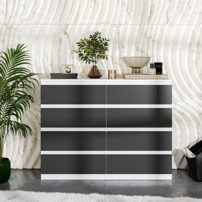 GABRIEL - Komoda s 8 zásuvkami - Skrinka na oblečenie do spálne - Biela matná / Antracit - V92cm Š120cm H33cm (2)